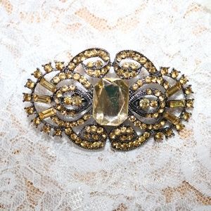 Antique Amber Stoned Art Deco Style Brooch.